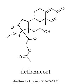 Deflazacort Glucocorticoid Drug Molecule. Skeletal Formula.