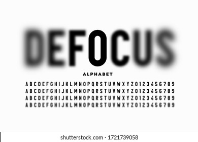 Defocus font design, focused and defocused style alphabet letters and numbers vector illustration