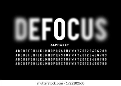 Defocus font design, focused and defocused style alphabet letters and numbers vector illustration