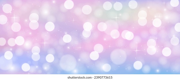 Defocused abstract bokeh background pastel colored, flare from lights. Blurred round bokeh as winter holidays, celebration. Christmas and New Year glowing light bokeh confetti and sparkle.Vector EPS10