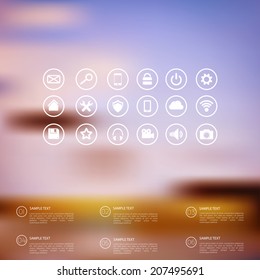 Defocused  abstract texture background with web icons. Cloud Computing.Ui elements. Web site template.