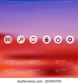 Defocused  abstract texture background with web icons. Cloud Computing.Ui elements. Web site template.