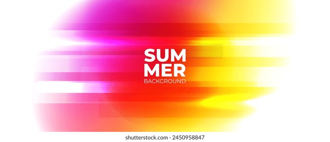 Defocused bright colored abstract background with horizontal dynamic lines. Blurred vibrant color gradients for Summer season creative graphic design. Vector illustration.