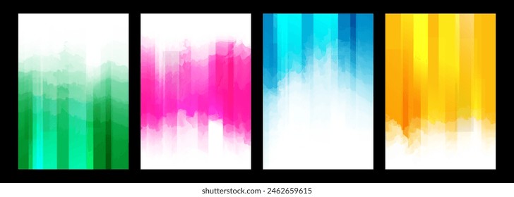 Defocused bright colored abstract backgrounds with vertical dynamic lines. Futuristic blurred vibrant color gradients for creative graphic design. Vector illustration.