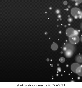 Defocused Christmas background. Star burst white sparkles. Magic sparks glitter special blur bokeh effect. Sparkling magical dust particle. Lens flare light sparkle, shiny glittering glow stars vector