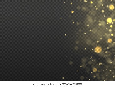 Defocused Christmas background. Yellow sparks glitter special blur bokeh effect. Lens flare light sparkle, shiny glittering glow stars. Sparkling magical dust particle. Star burst gold sparkles vector