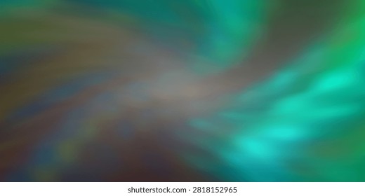 Defocused grainy cyan, green, blue, teal, brown gradient. Blurred rays background. Diagonal flow of light beams. Noise rough grunge texture. Abstract aurora borealis northern lights sky. Mystic forest