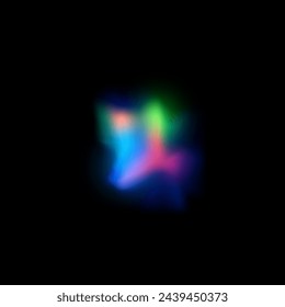 Defokussierter Lichtflare-Regenbogeneffekt, Vektorgrafik auf schwarzem Hintergrund isoliert. Dekoratives Gestaltungselement, verschwommene Blendreflexion, optische Lichter, bunte abstrakte Blendung