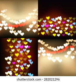 Defocused lights background with hearts set