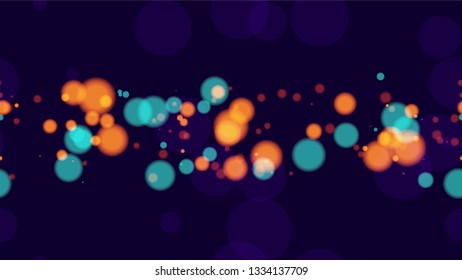 Defocused Night City Landscape Background. Abstract Dark Pattern with Bright Particles. Glowing Car Lights Poster Background. Shining Twilight Bokeh Pattern.