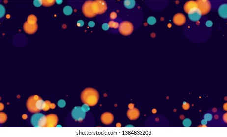Defocused Night City Landscape Background. Festive Shining Confetti Pattern. Neon Night City Life Poster Background. Magic Glitter Bokeh Pattern.