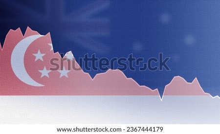 Defocused price line chart background, burlap textured. Australia and Singapore, fluctuation graph with a bearish trend. Financial and Economic relations concept.