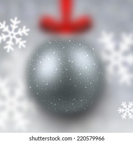 Desenfocó la bola de navidad plateada sobre el fondo del invierno. Ilustración vectorial. 