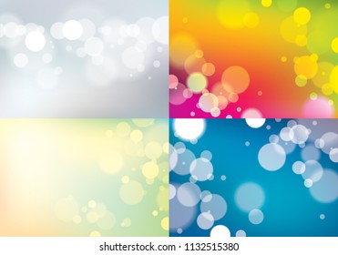 Defocused urban abstract blurred lights textures backgrounds set. Colorful vector illustrations for your design collection. Perfect abstractions with copy space for text.