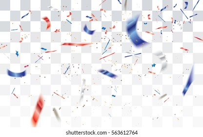 Defocused white,red and blue confetti isolated on transparent background.Vector illustration.