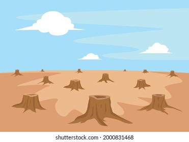 Deforestation or burned down forest concept art. Editable Clip Art.