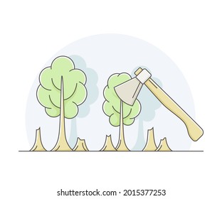 Deforestation and Clearcutting as Removal of Forest for Non-forest Use Line Vector Illustration