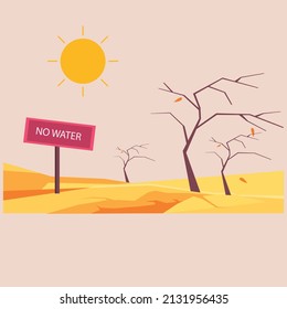Deforestation with drought land. Natural disaster. Colored flat vector illustration.