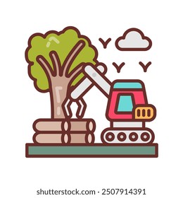 Iconos rellenos de deforestación, Ilustración vectorial