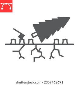 Icono de glifo de deforestación, cambio climático y ecología, icono de vectores de trozos de árbol, gráficos vectoriales, signo sólido de trazo editable, eps 10.