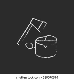 Deforestation hand drawn in chalk on a blackboard vector white icon isolated on a black background.