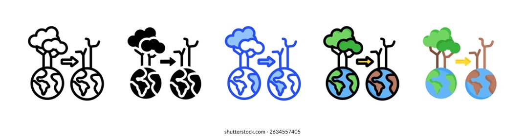 Coleção De Ícones De Desmatamento Com Vários Estilos