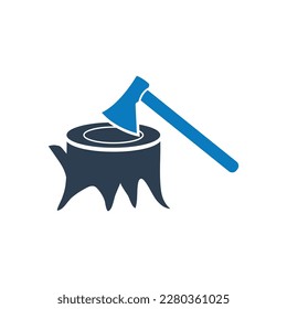 Deforestation Icon. Contain Tree and Axe Signs. Editable Vector EPS Symbol Illustration.