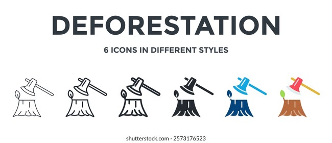 Deforestation Icon In Different Style Vector Illustration. Designed In Thin Line, Regular Line, Bold Line, Glyph, Color Fill, And Flat Style Can Be Used For Web
