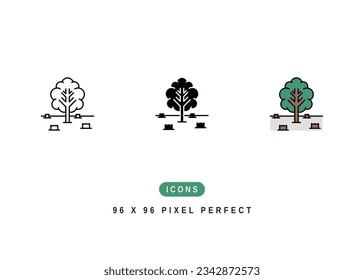 Deforestation Icon. Felling Tree Wood Symbol Stock Illustration. Vector Line Icons For UI Web Design And Presentation