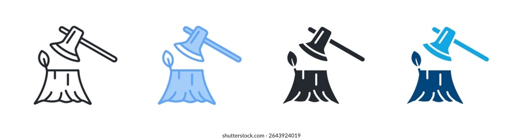Deforestation Icon Set Multiple Style. Design In Outline, Blue, Glyph, Dual Tone
