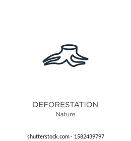 Deforestation icon. Thin linear deforestation outline icon isolated on white background from nature collection. Line vector sign, symbol for web and mobile