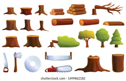 Deforestation icons set. Cartoon set of deforestation vector icons for web design