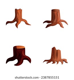 Deforestation icons set cartoon vector. Tree stump. Ecological problem