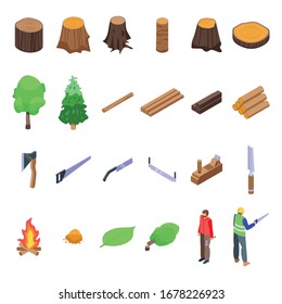 Deforestation icons set. Isometric set of deforestation vector icons for web design isolated on white background