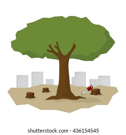 deforestation issue, the remaining tree and the city