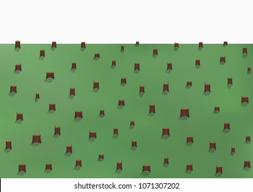 deforestation landscape, a lot of stumps, vector illustration horizontal