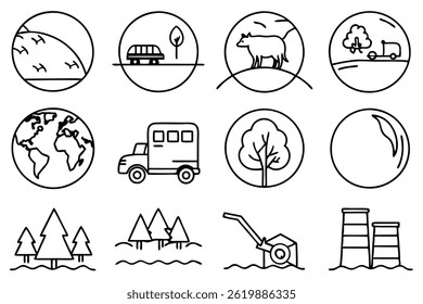 Deforestation Line Art Illustration Depicting the Impact on Nature  