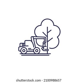 deforestation line icon with forest harvester