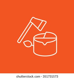 Deforestation line icon for web, mobile and infographics. Vector white icon isolated on red background.
