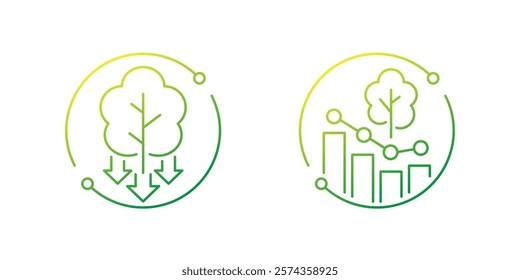 deforestation line icons, decrease in forest areas