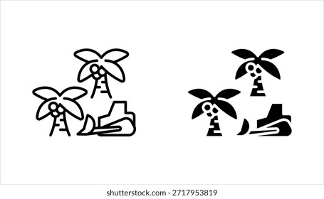 Conjunto de ícones linear de desmatamento. Degradação e exploração das florestas. Corte de madeira. Indústria de exploração madeireira. ilustração vetorial sobre fundo branco