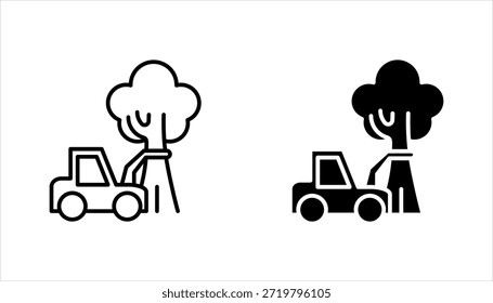 Conjunto de ícones linear de desmatamento. Degradação e exploração das florestas. Corte de madeira. Indústria de exploração madeireira. ilustração vetorial sobre fundo branco