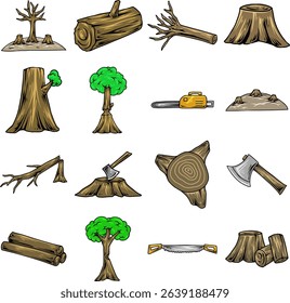 Deforestation and Logging Icons Illustration