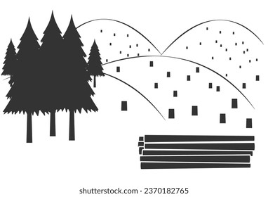 Deforestación del bosque de montaña, concepto minimalista, ilustración vectorial
