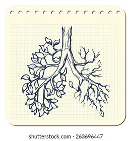 Deforestation is one of the most acute environmental problems. EPS8 vector illustration in a sketchy style imitating scribbling in the notebook or diary.