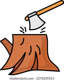 deforestation outline color concept, half cut tree with axe vector icon design, Environmental pollution symbol, Chemical Biological contamination sign, Pollutants illustration