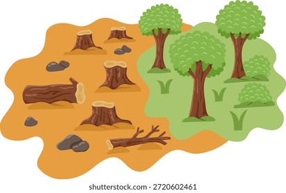 Deforestación y Reforestación Ilustración Forestal