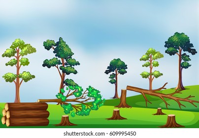 Escena de deforestación en la ilustración de campo