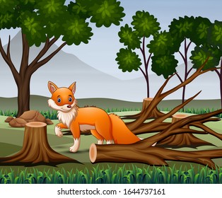 Deforestation scene with starving fox