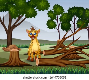 Deforestation scene with a starving hyena